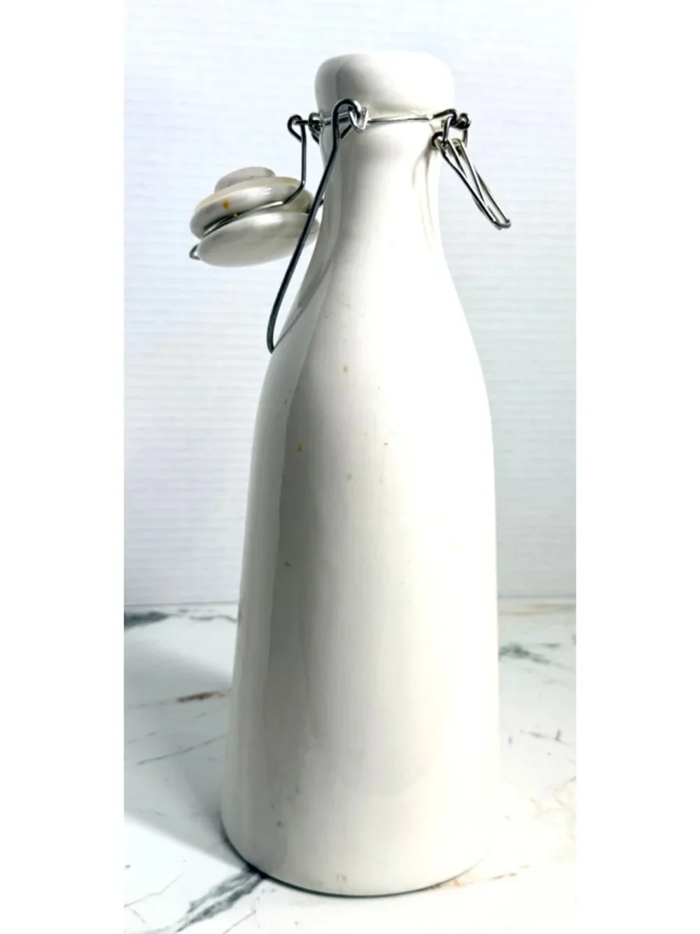 Vintage White Ceramic Milk Bottle Swing Top Wire Bale Lid Farmhouse Decor 12